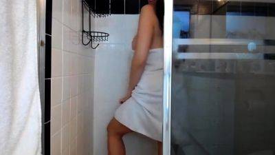 Young Wet Brunette Loves Suction Dildo in Shower - Solo - drtuber.com
